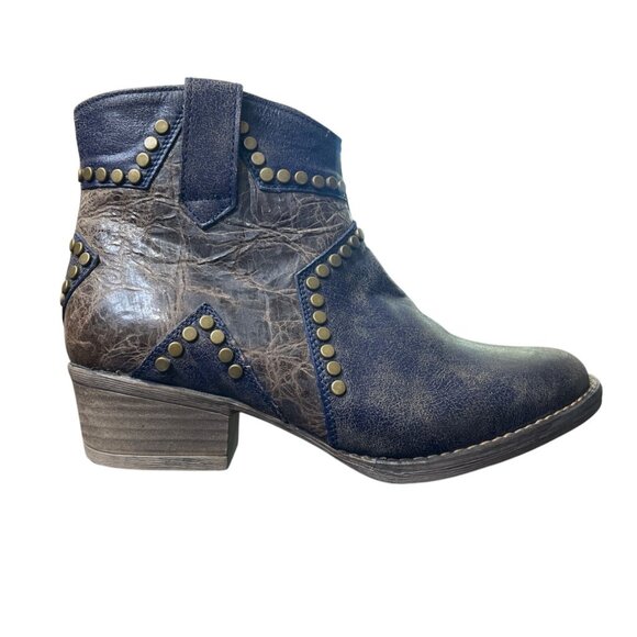 Circle G Studded Star Inlay Ankle Boot Western Blue Brown Womens Size 6.5 - Picture 2 of 9